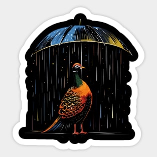 Pheasant Rainy Day With Umbrella Sticker